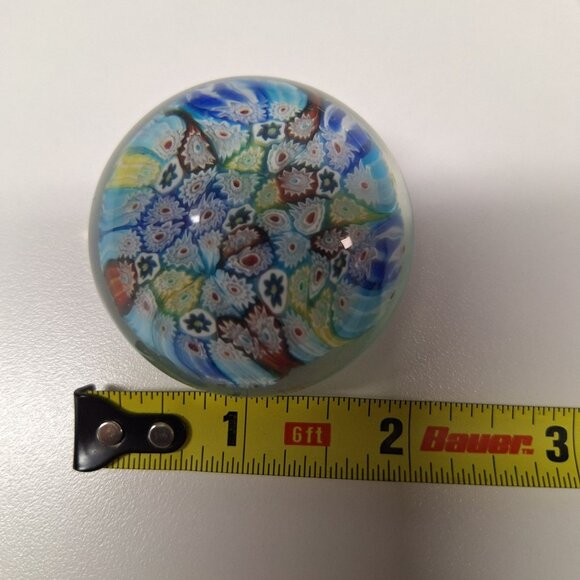 Millefiori Art Glass Paperweight Small 2 Inch Rainbow Colorful Flower Scalloped - Picture 6 of 9